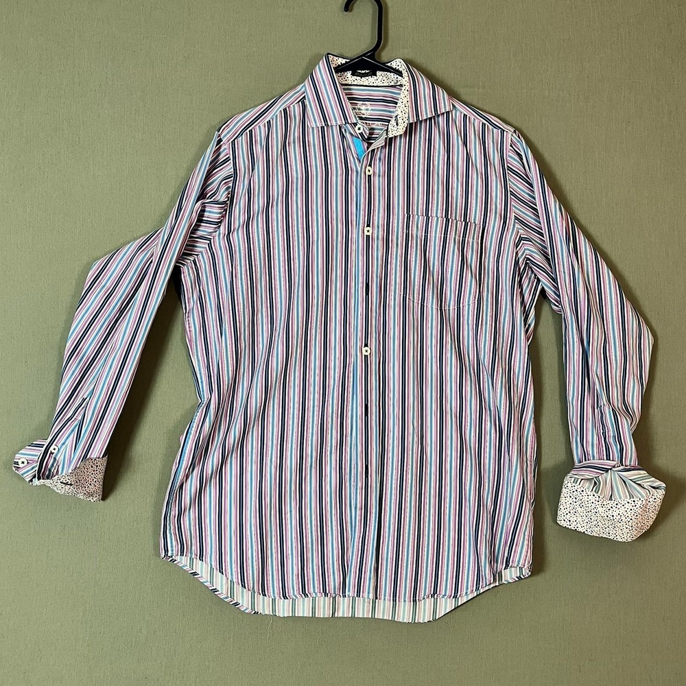 Bugatchi Uomo Button Down Shirt XL Cotton Striped Multi-Color EUC